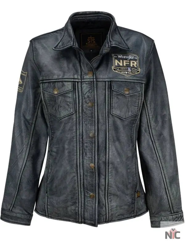NFR Las Vegas 2024 Ladies Grey Leather Jacket NYC Jackets