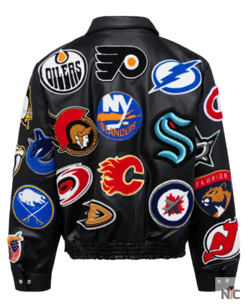 NHL Black Collage Jeff Hamilton Leather Jacket NYC Jackets