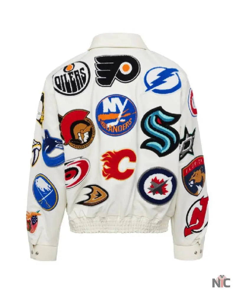 NHL White Collage Jeff Hamilton Leather Jacket NYC Jackets