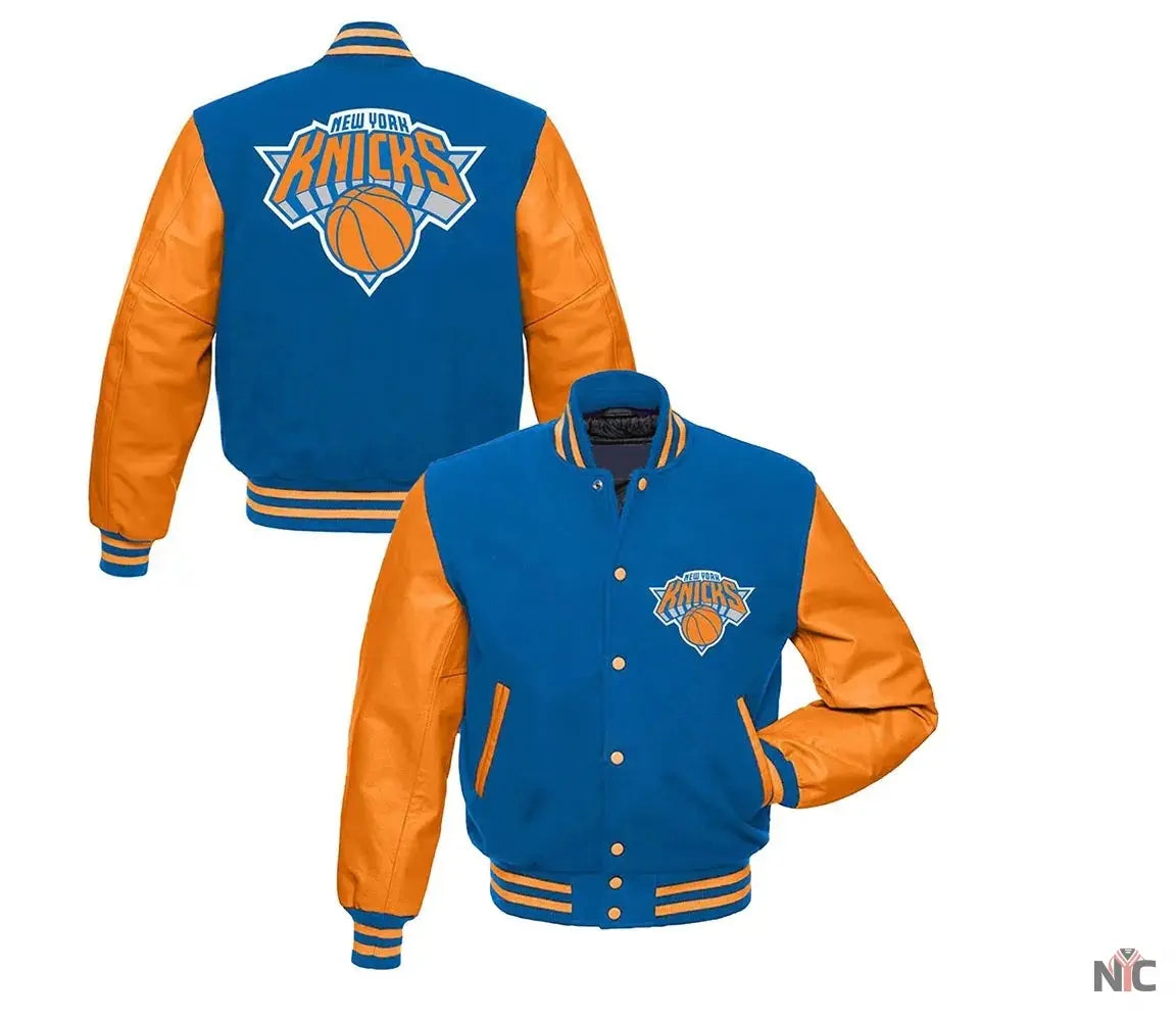 NY Knicks Blue and Orange Varsity Jacket	New York Knicks Jackets / NBA NYC Jackets