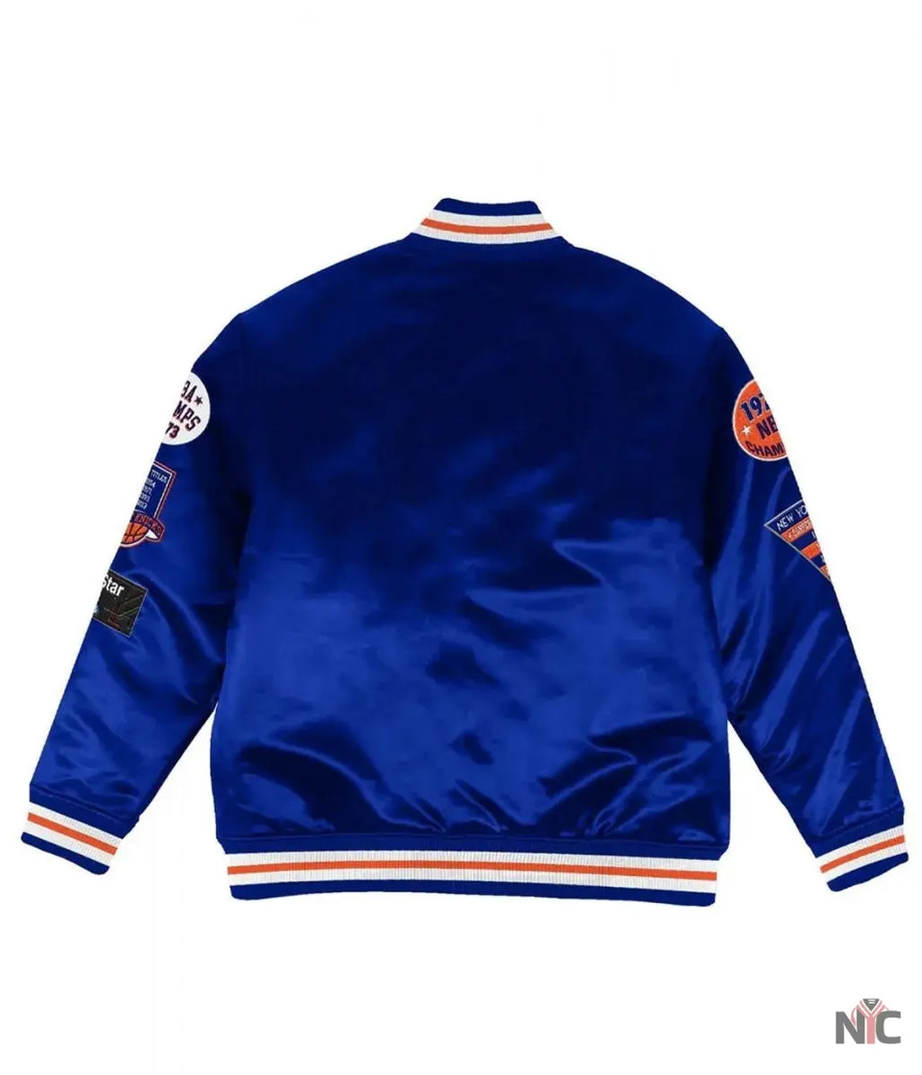 NY Knicks Champ City Bomber Satin Royal Blue Jacket NYC Jackets