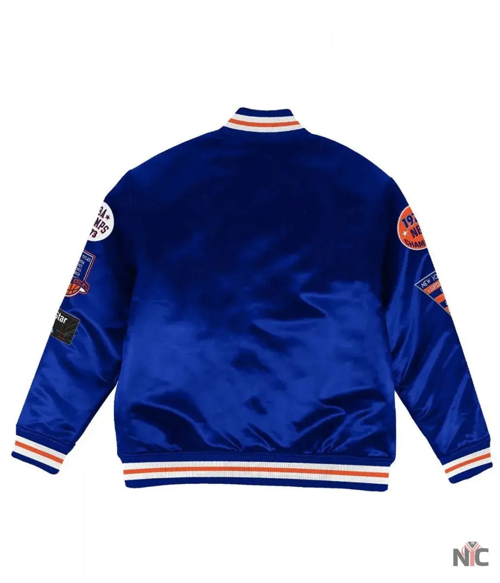NY Knicks Champ City Bomber Satin Royal Blue Jacket NYC Jackets