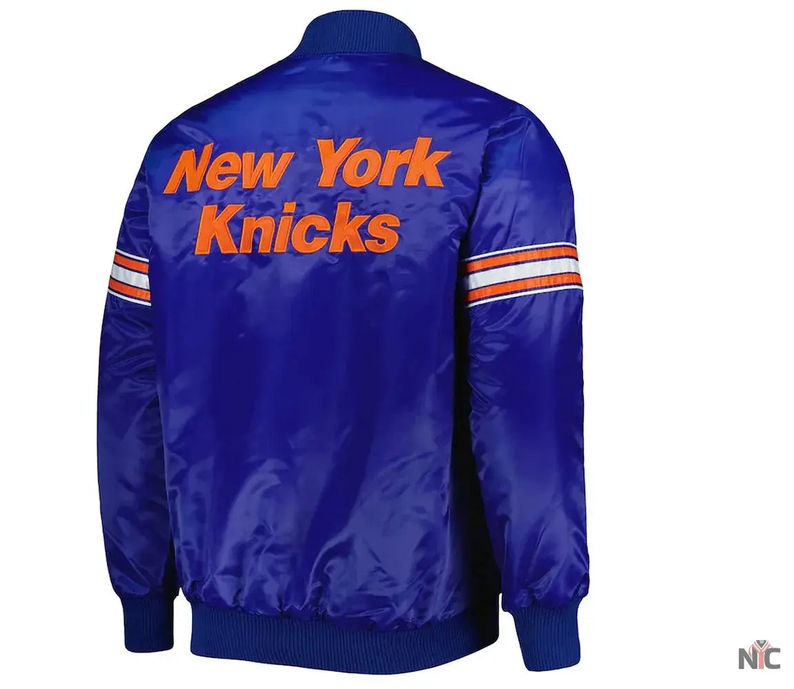 NY Knicks Pick & Roll Blue Satin Jacket NYC Jackets
