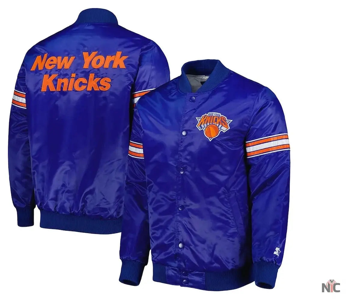 NY Knicks Pick & Roll Blue Satin Jacket NYC Jackets