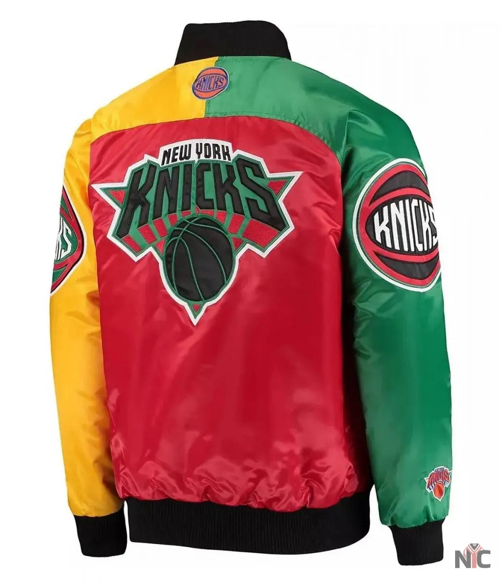 NY Knicks Ty Mopkins Satin Full-Snap Black and Red Jacket NYC Jackets