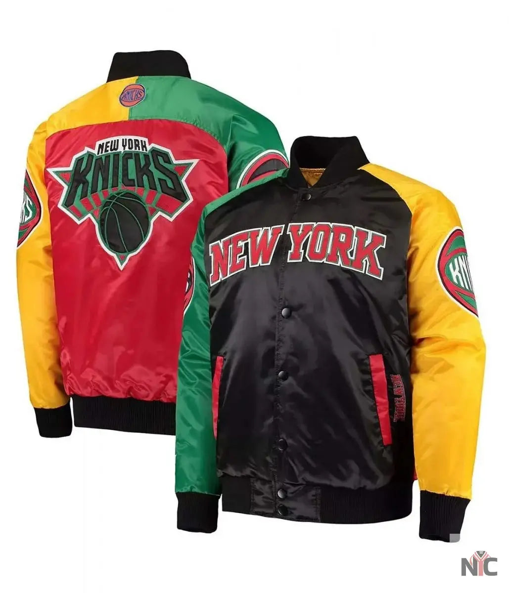 NY Knicks Ty Mopkins Satin Full-Snap Black and Red Jacket NYC Jackets