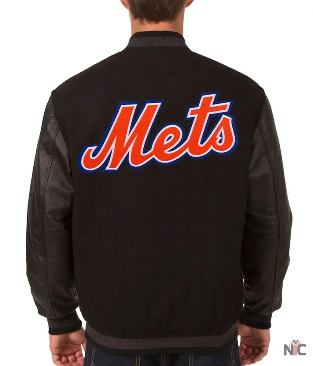 NY Mets Black Wool & Leather Jacket NYC Jackets
