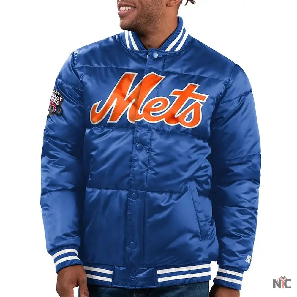 NY Mets Cooperstown Collection Bronx Puffer Satin Jacket NYC Jackets
