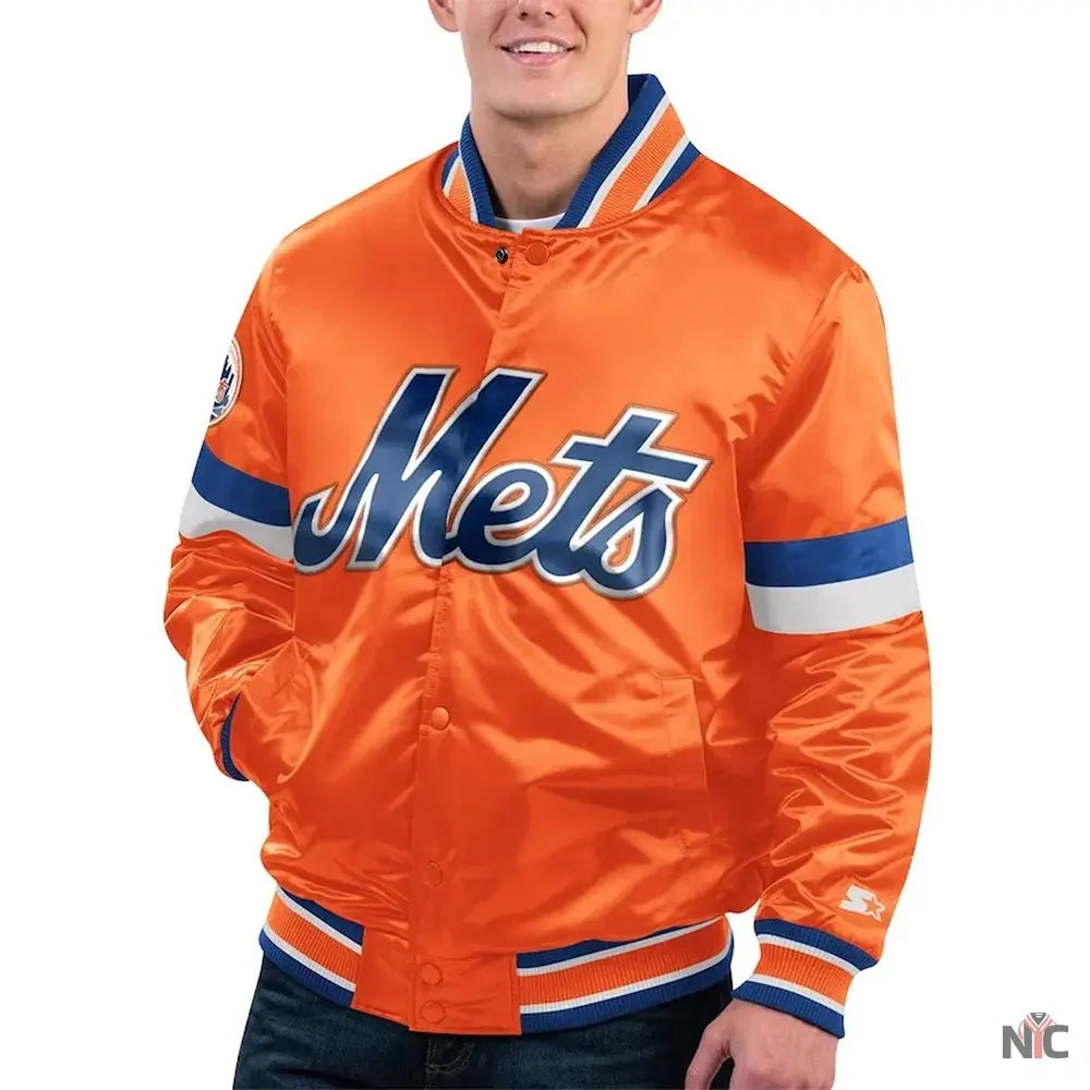 NY Mets Home Game Orange Satin Jacket NYC Jackets