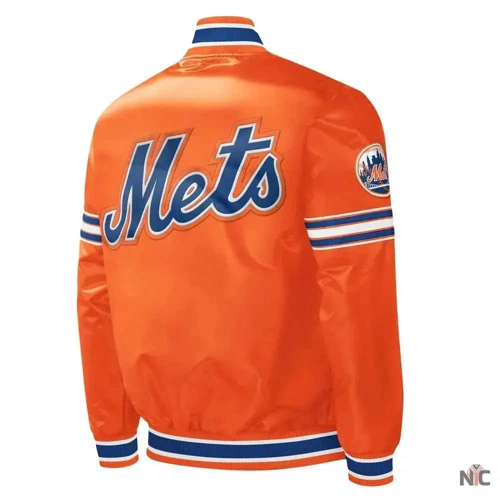 NY Mets Midfield Royal and Orange Satin Jacket NYC Jackets