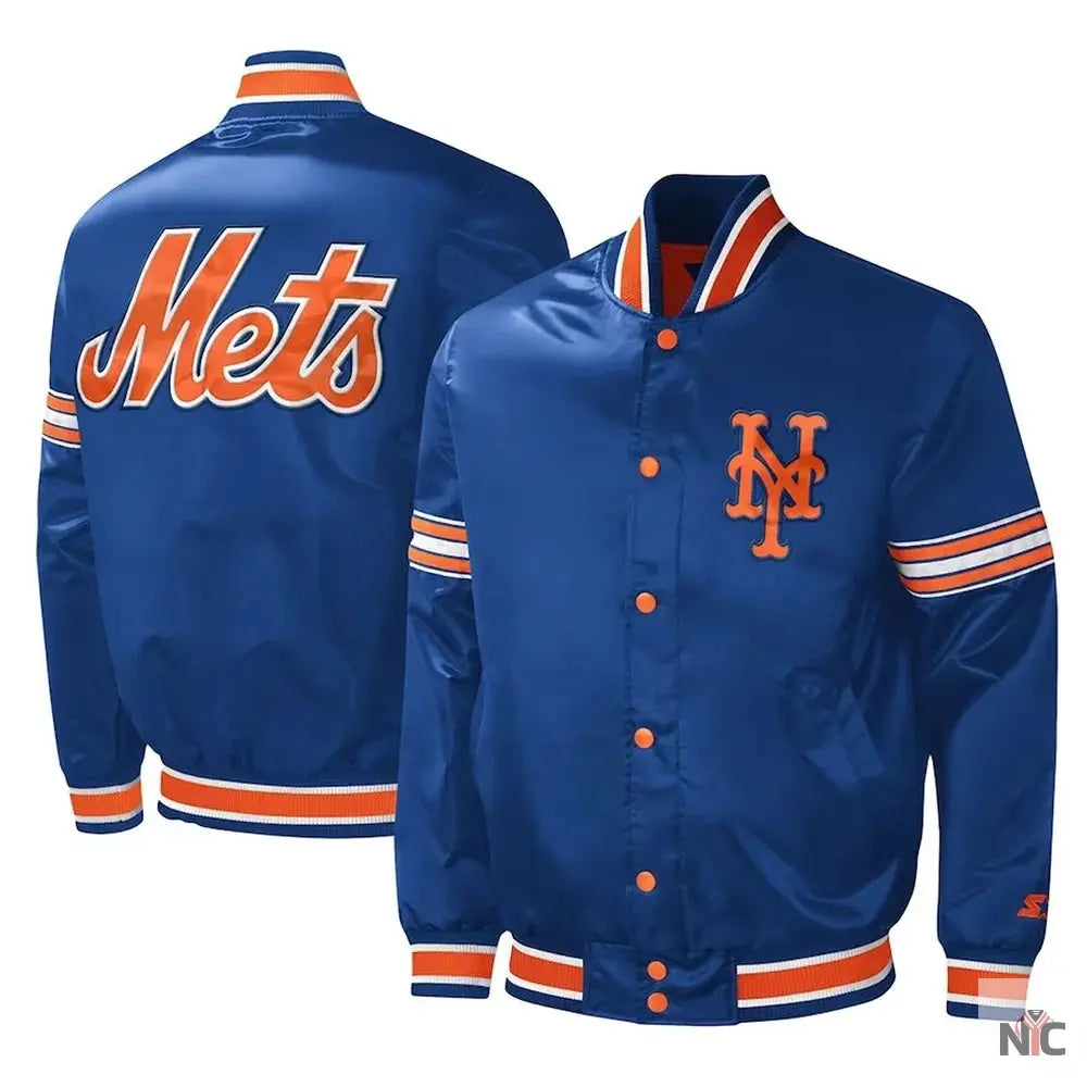 NY Mets Midfield Royal and Orange Satin Jacket NYC Jackets