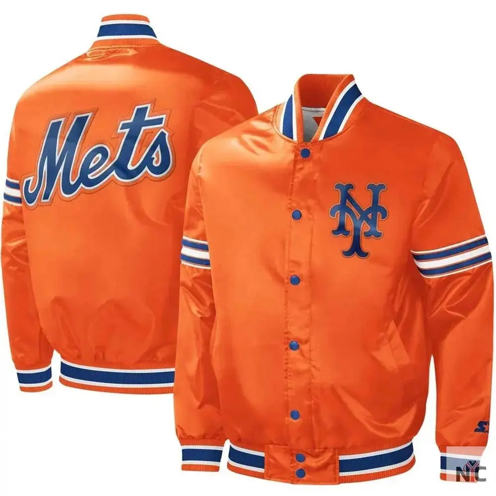 NY Mets Midfield Royal and Orange Satin Jacket NYC Jackets
