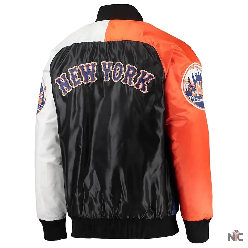 NY Mets Raglan Full-Snap Satin Jacket NYC Jackets