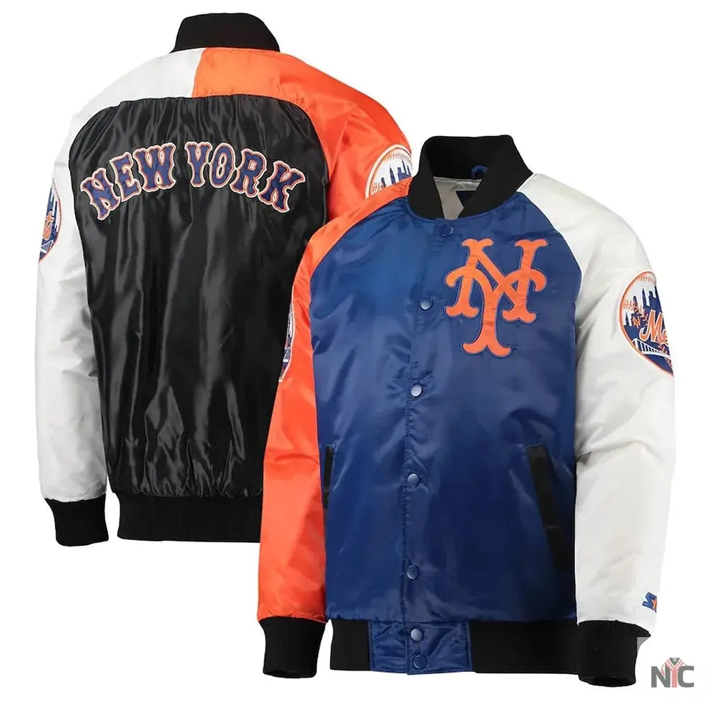 NY Mets Raglan Full-Snap Satin Jacket NYC Jackets