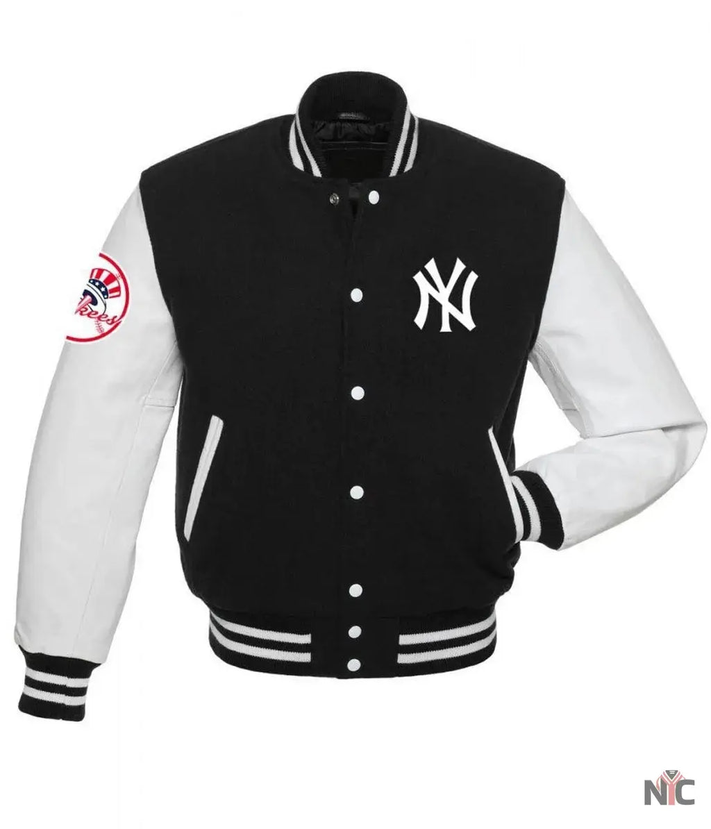NY Yankees Black and White Varsity Jacket NYC Jackets
