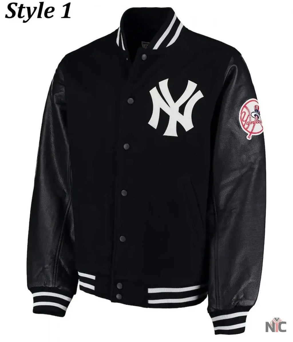 NY Yankees Varsity Wool Leather Black Jacket NYC Jackets