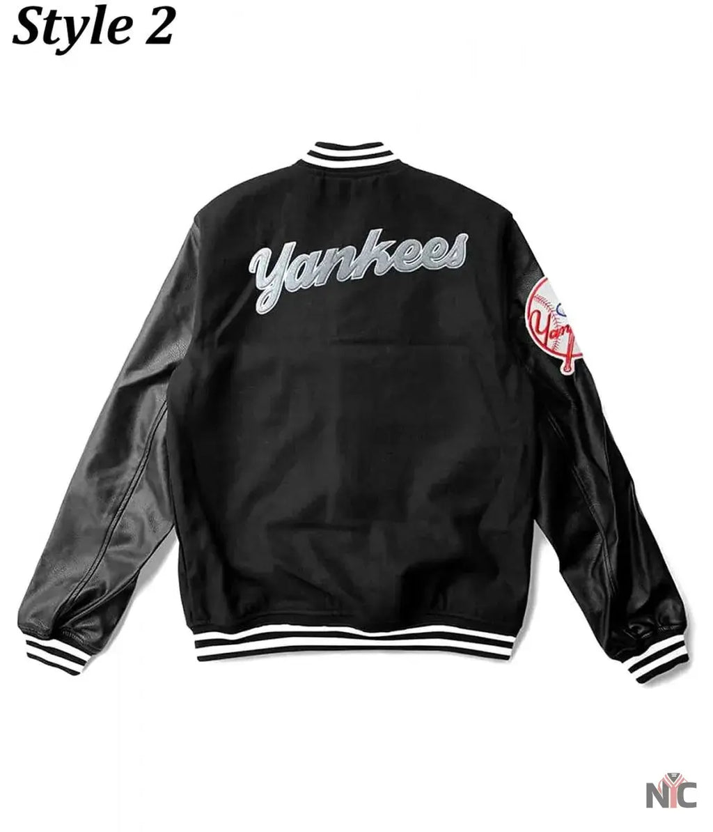 NY Yankees Varsity Wool Leather Black Jacket NYC Jackets