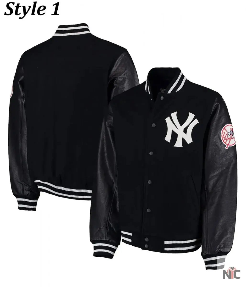 NY Yankees Varsity Wool Leather Black Jacket NYC Jackets