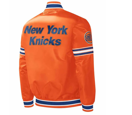 NY Knicks Slider Varsity Orange Satin Jacket