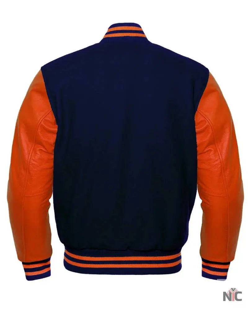 Navy Blue And Orange Varsity Jacket NYC Jackets