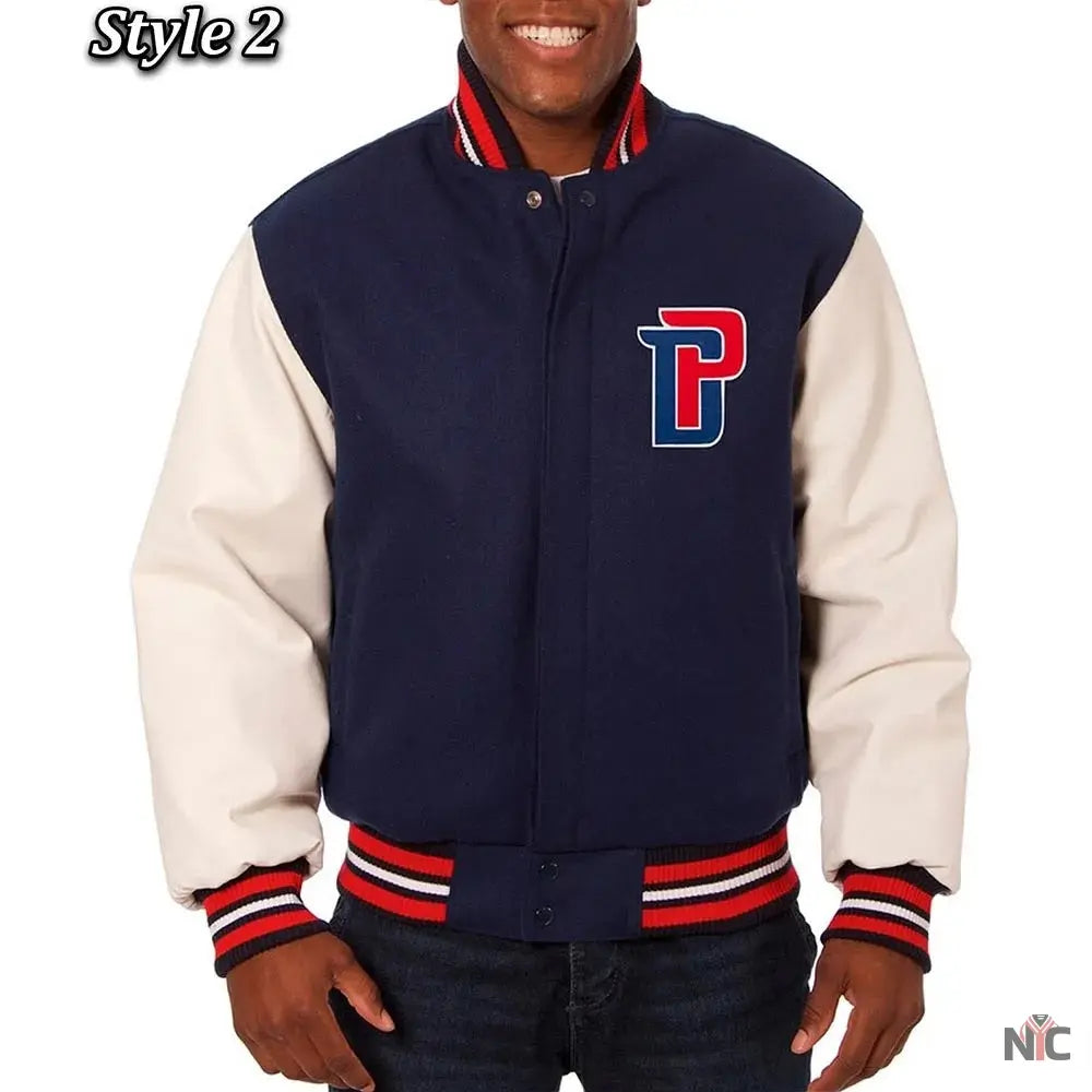 Navy White Detroit Pistons Varsity Jacket NYC Jackets