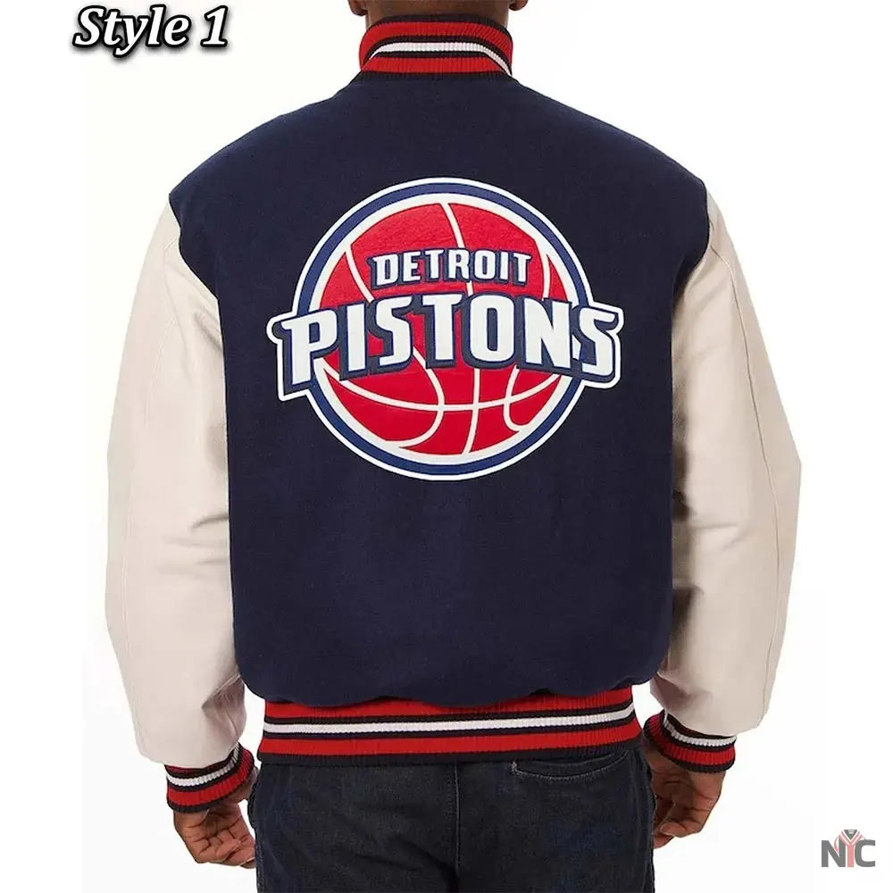 Navy White Detroit Pistons Varsity Jacket NYC Jackets