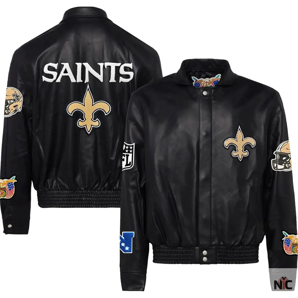 New Orleans Saints Jeff Hamilton Leather Varsity Jacket NYC Jackets