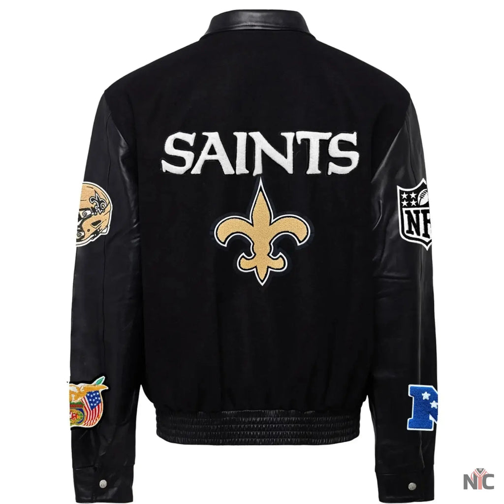 New Orleans Saints Jeff Hamilton Wool and Leather Jacket NYC Jackets