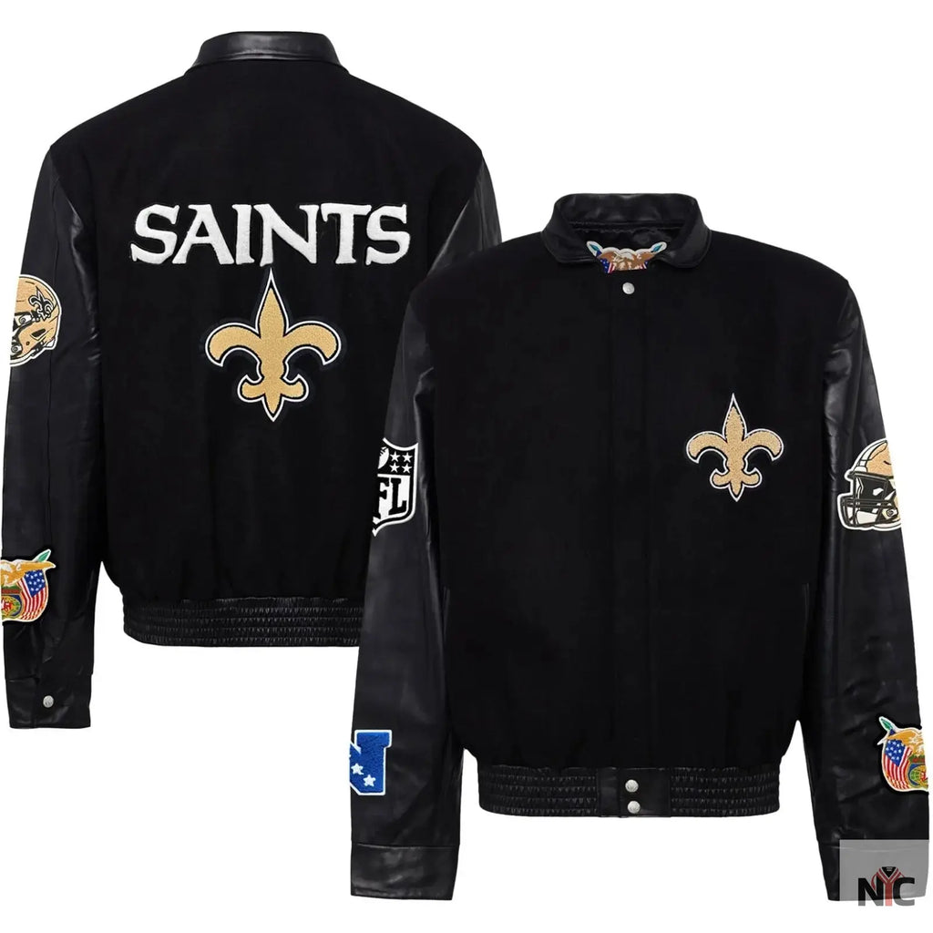 New Orleans Saints Jeff Hamilton Wool and Leather Jacket NYC Jackets