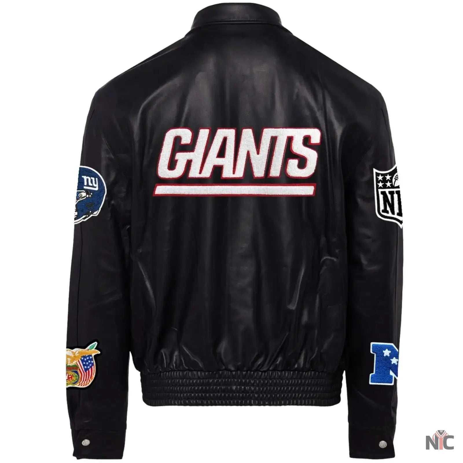 New York Giants Jeff Hamilton Black Leather Varsity Jacket NYC Jackets