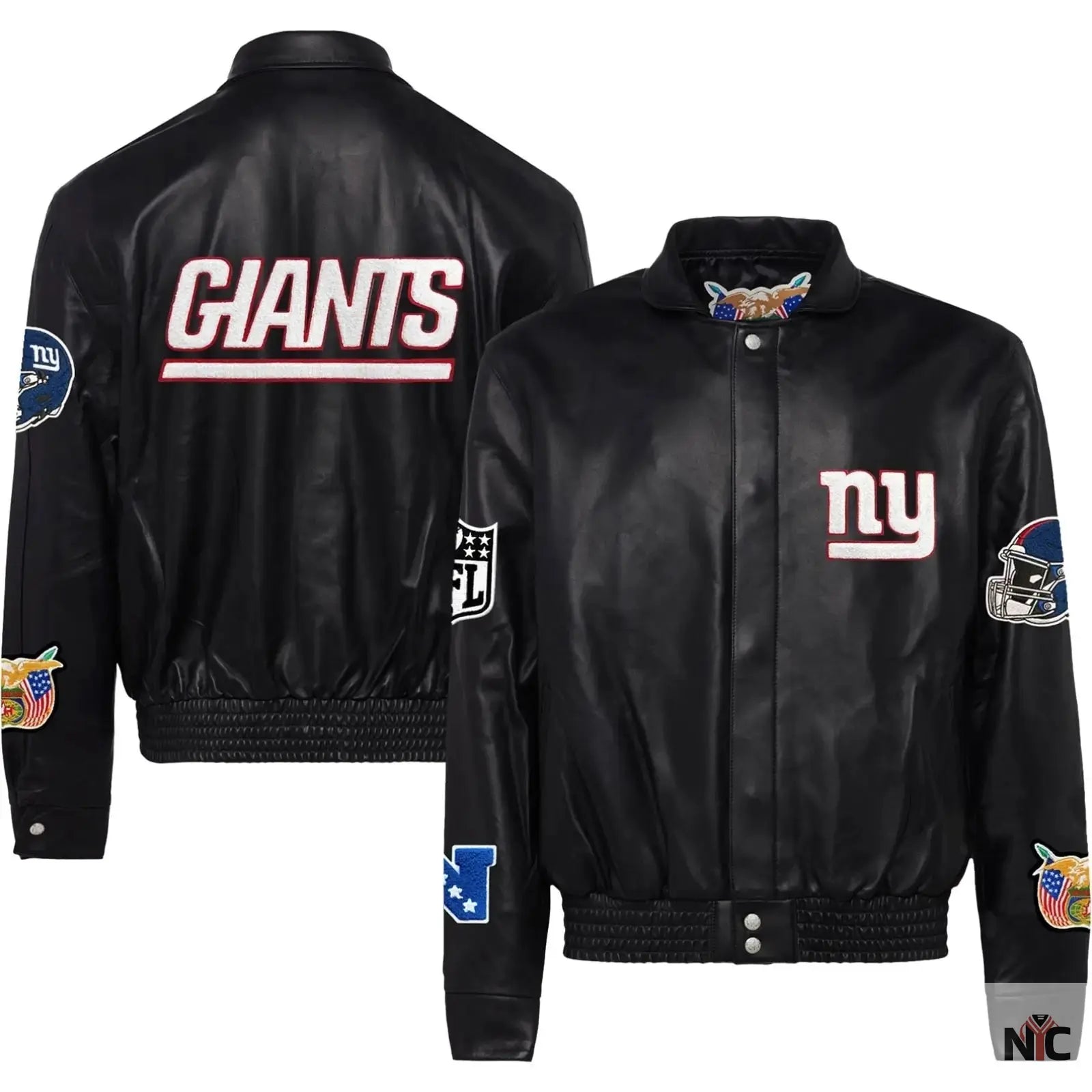 New York Giants Jeff Hamilton Black Leather Varsity Jacket NYC Jackets