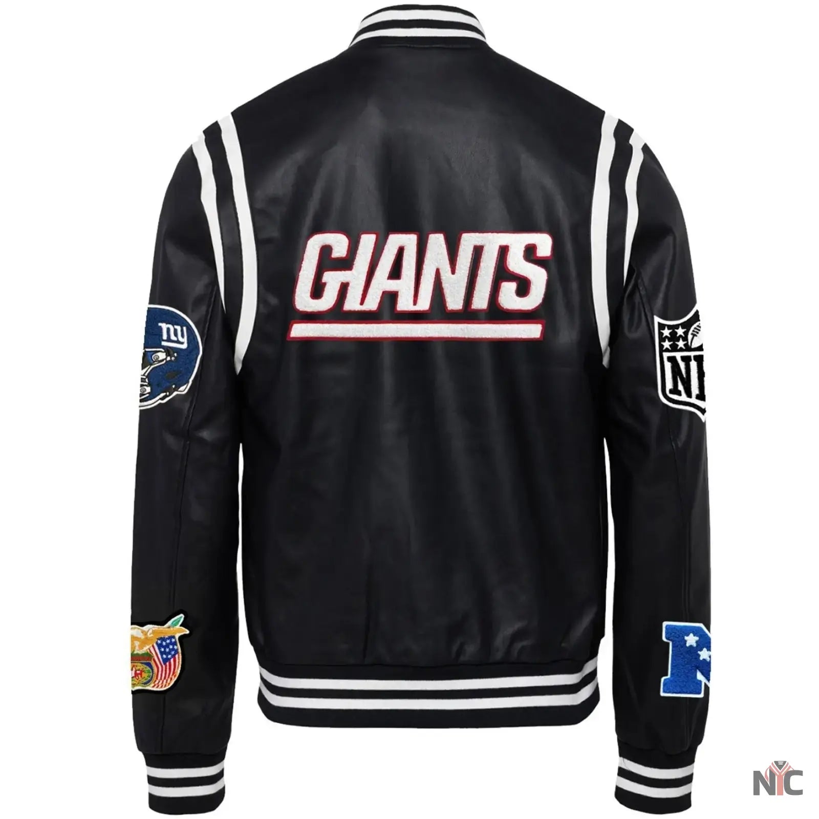 New York Giants Jeff Hamilton Classic Rib Black Leather Jacket NYC Jackets