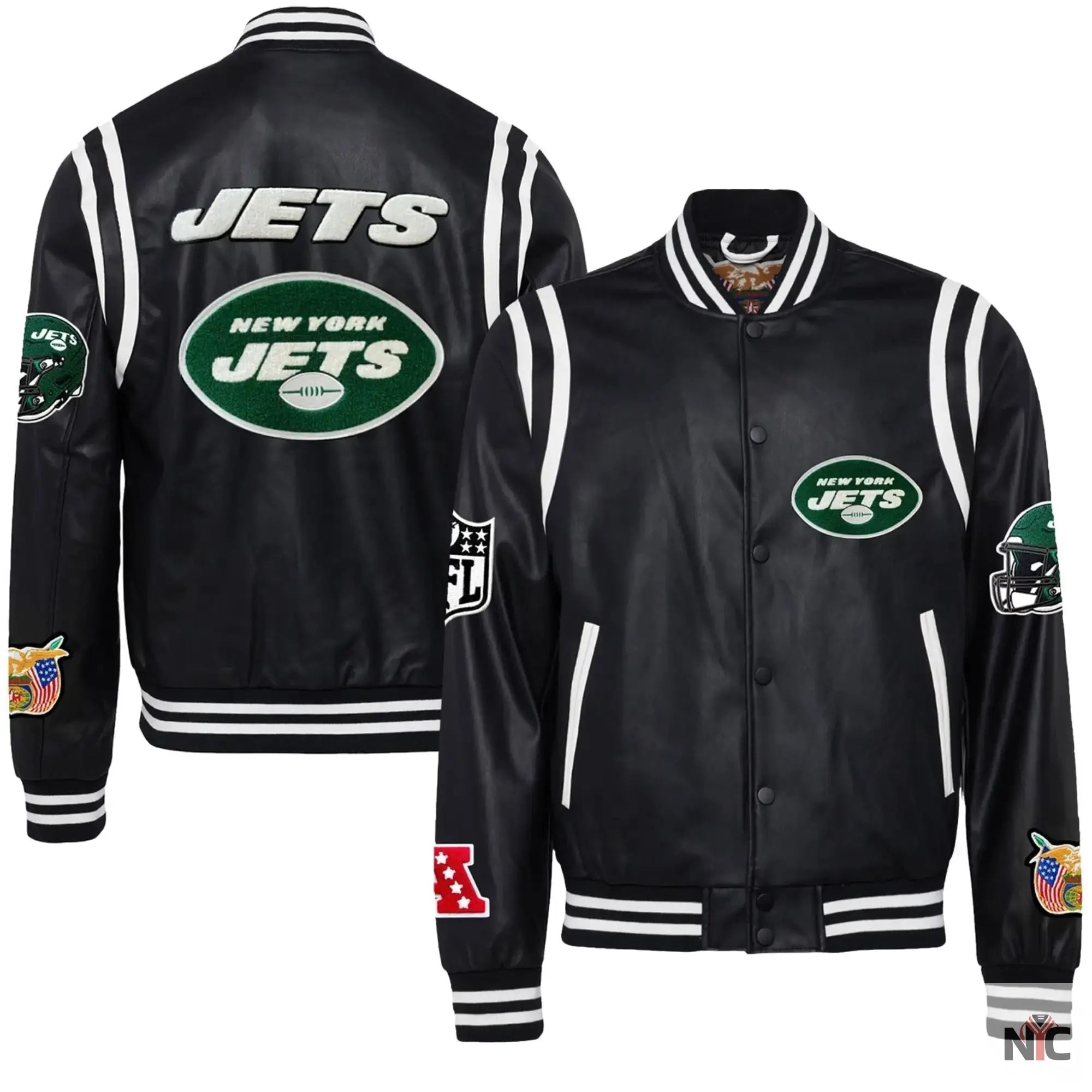 New York Jets Jeff Hamilton Leather Varsity Jacket NYC Jackets
