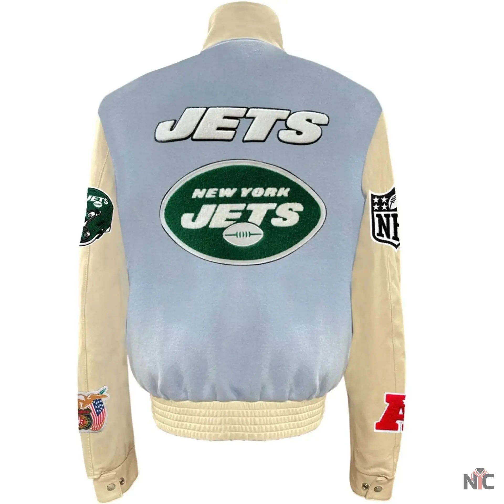 New York Jets Jeff Hamilton Wool and Leather Varsity Jacket NYC Jackets