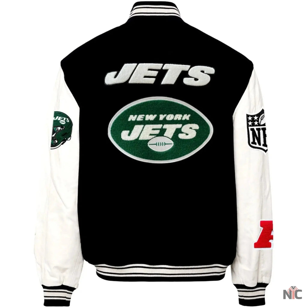 New York Jets Jeff Hamilton Wool and Leather Varsity Jacket NYC Jackets