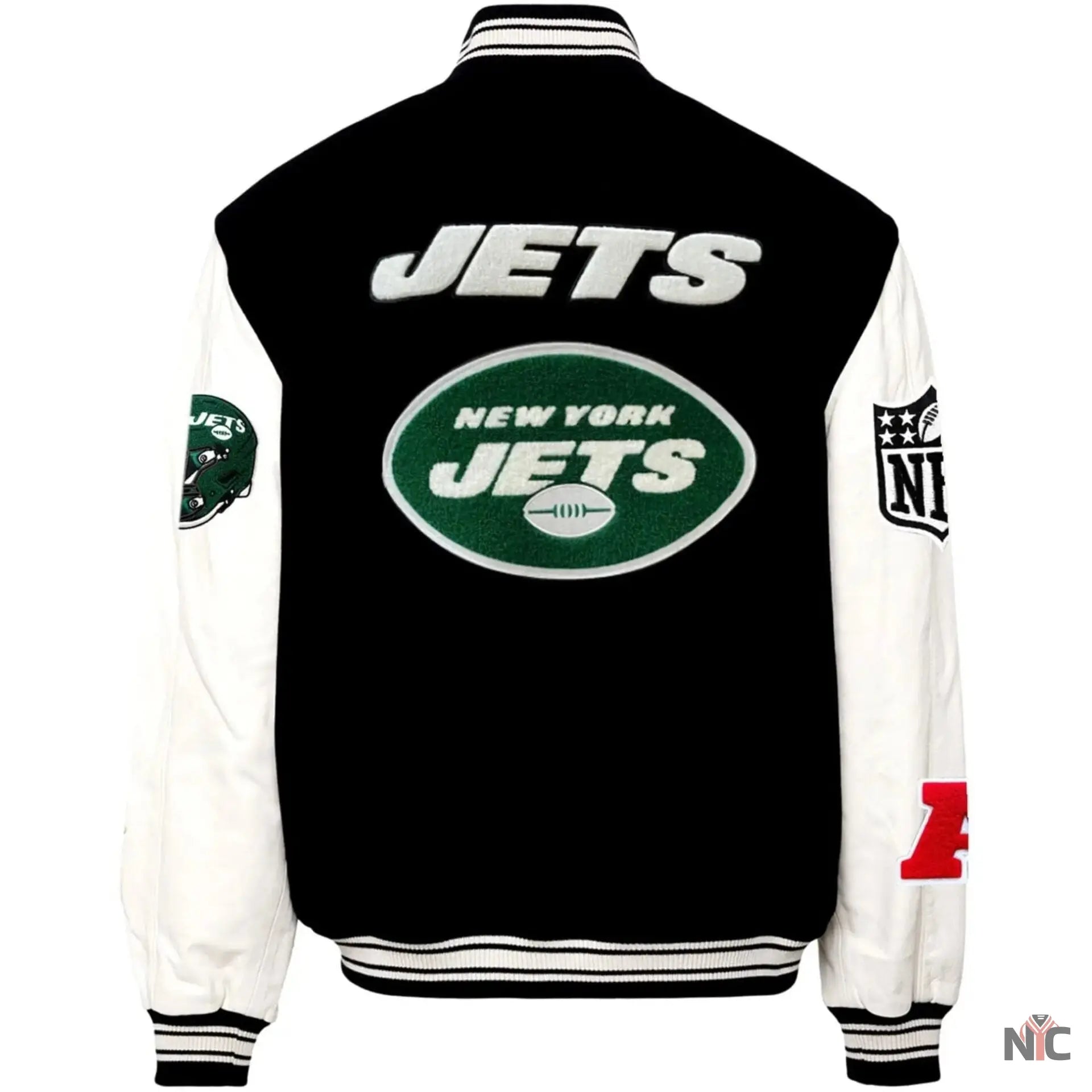 New York Jets Jeff Hamilton Wool and Leather Varsity Jacket NYC Jackets