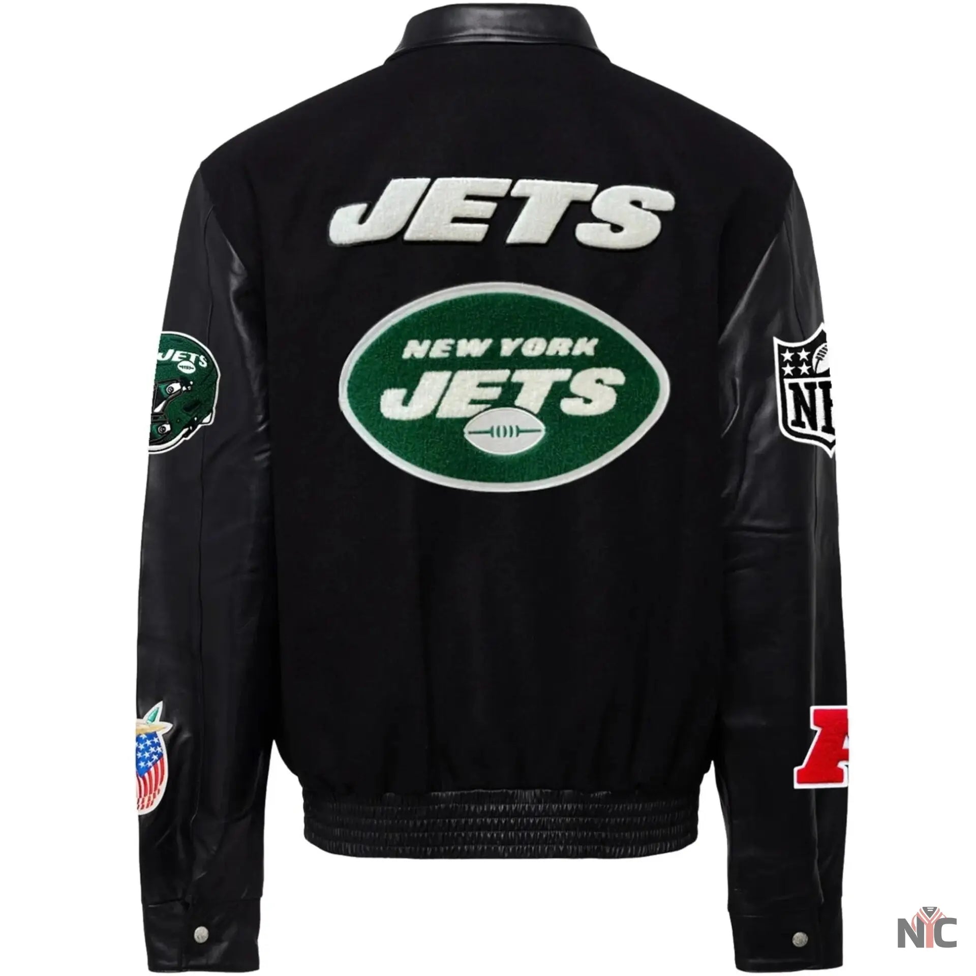 New York Jets Jeff Hamilton Wool and Leather Varsity Jacket NYC Jackets
