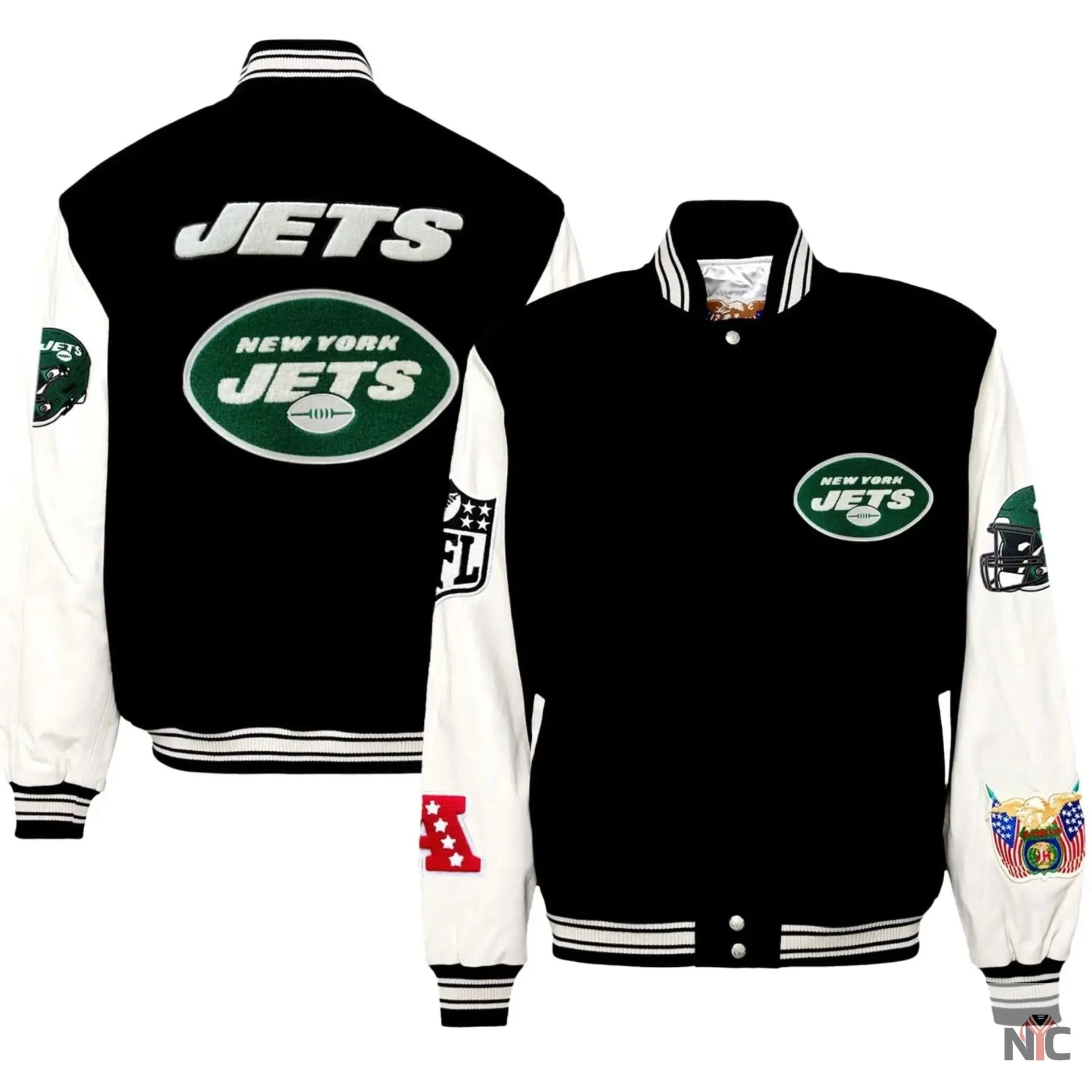 New York Jets Jeff Hamilton Wool and Leather Varsity Jacket NYC Jackets