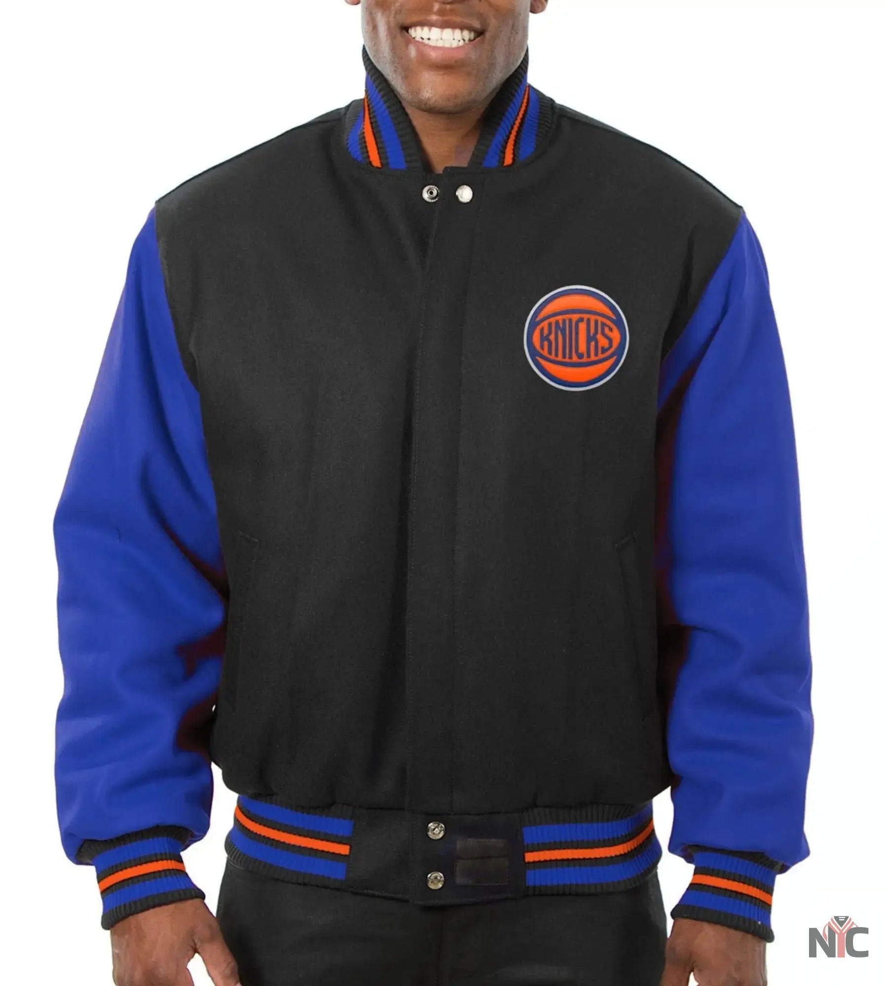New York Knicks Black & Blue Wool Varsity Jacket NYC Jackets