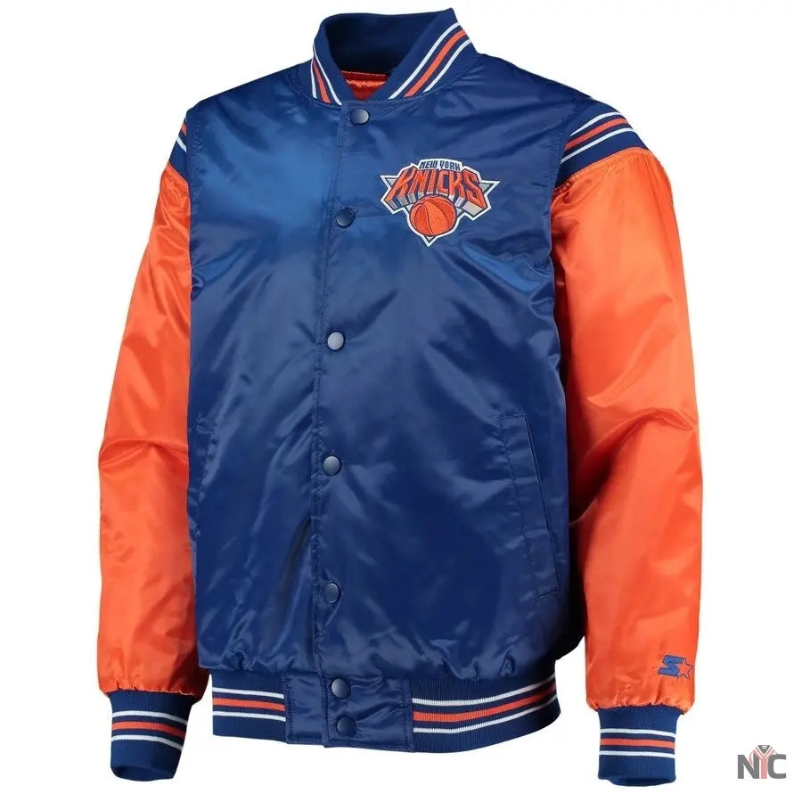 New York Knicks Enforcer Full-Snap Satin Varsity Jacket NYC Jackets