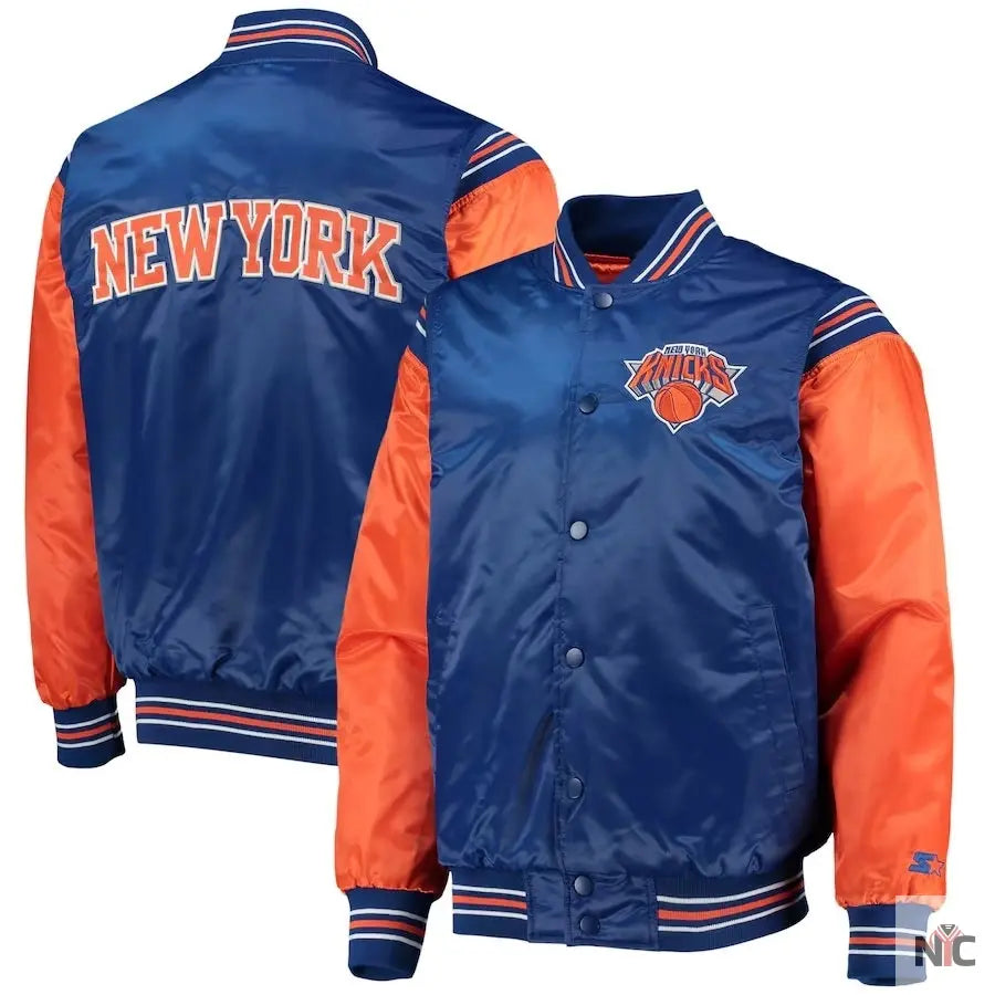 New York Knicks Enforcer Full-Snap Satin Varsity Jacket NYC Jackets