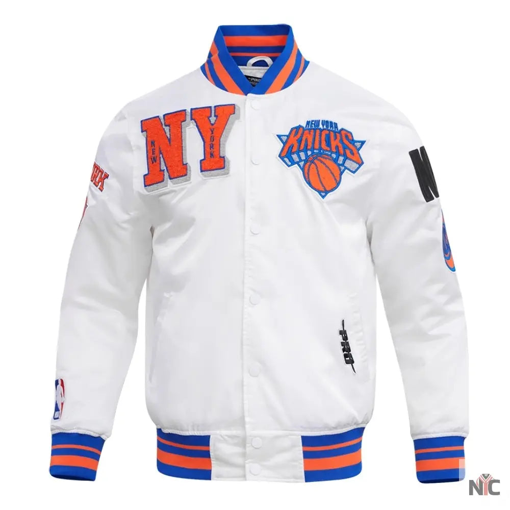 New York Knicks Mashup White Satin Varsity Jacket NYC Jackets