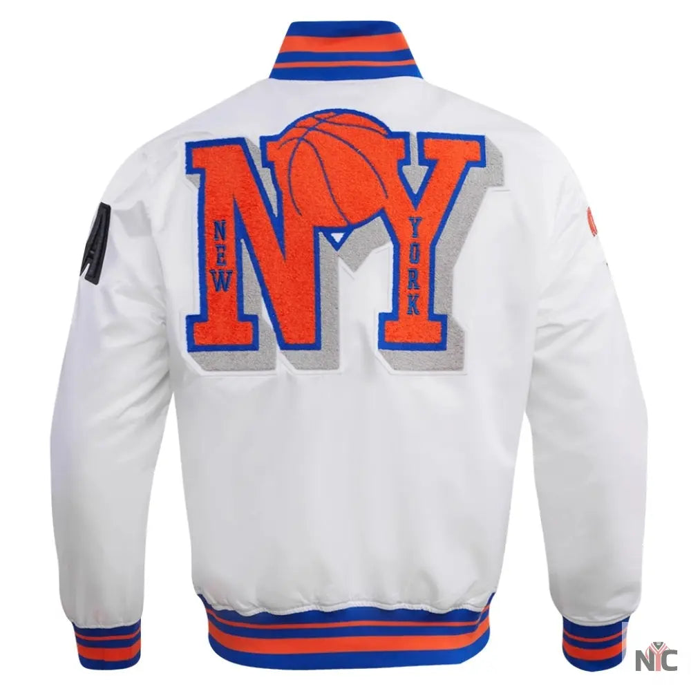New York Knicks Mashup White Satin Varsity Jacket NYC Jackets