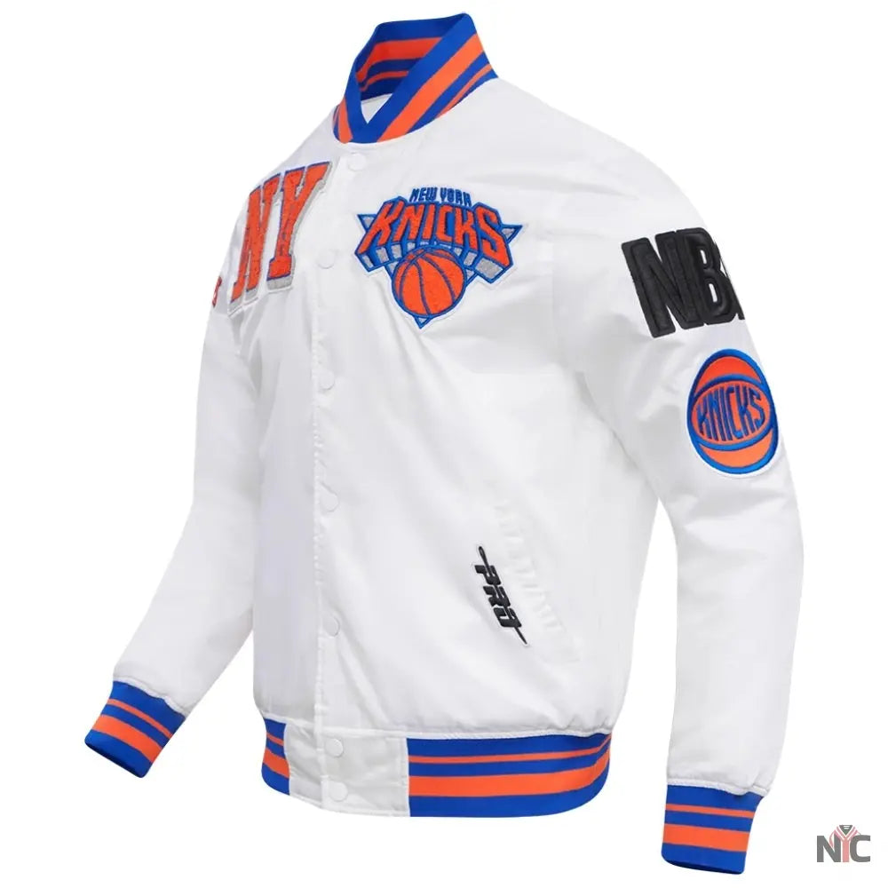 New York Knicks Mashup White Satin Varsity Jacket NYC Jackets