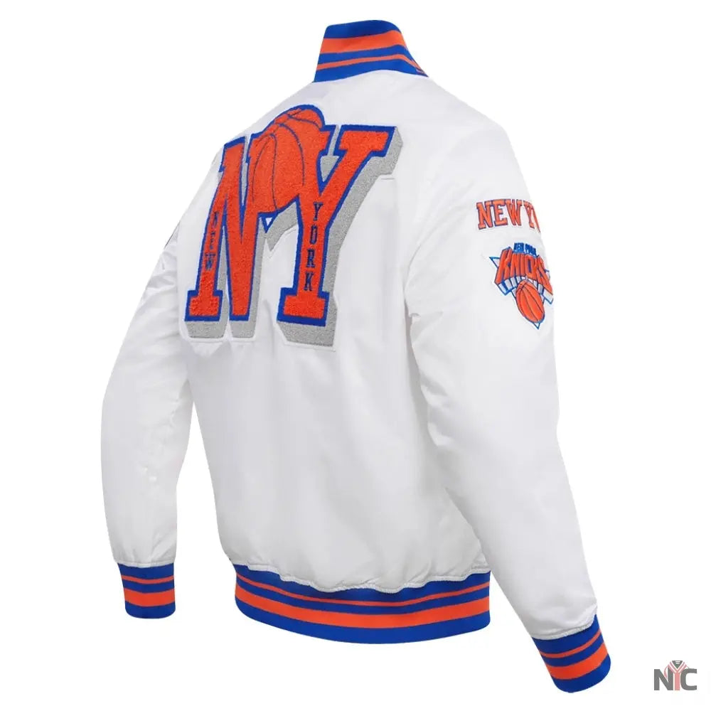 New York Knicks Mashup White Satin Varsity Jacket NYC Jackets