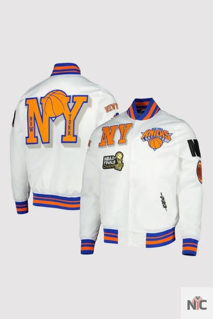 New York Knicks NBA 2X Finals Champions White Varsity Jacket NYC Jackets