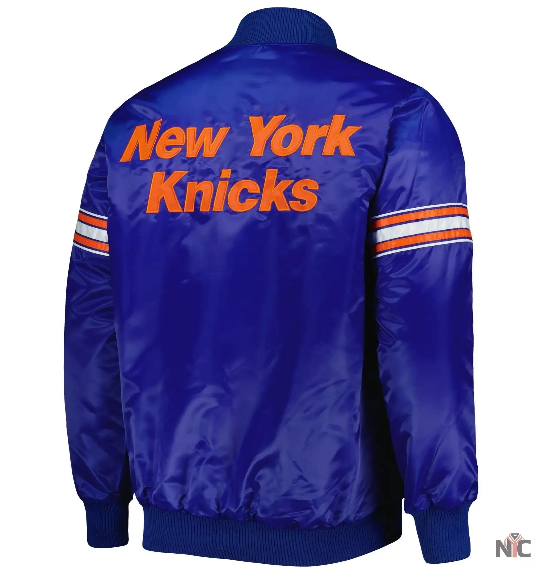 New York Knicks Pick & Roll Blue Satin Varsity Jacket NYC Jackets