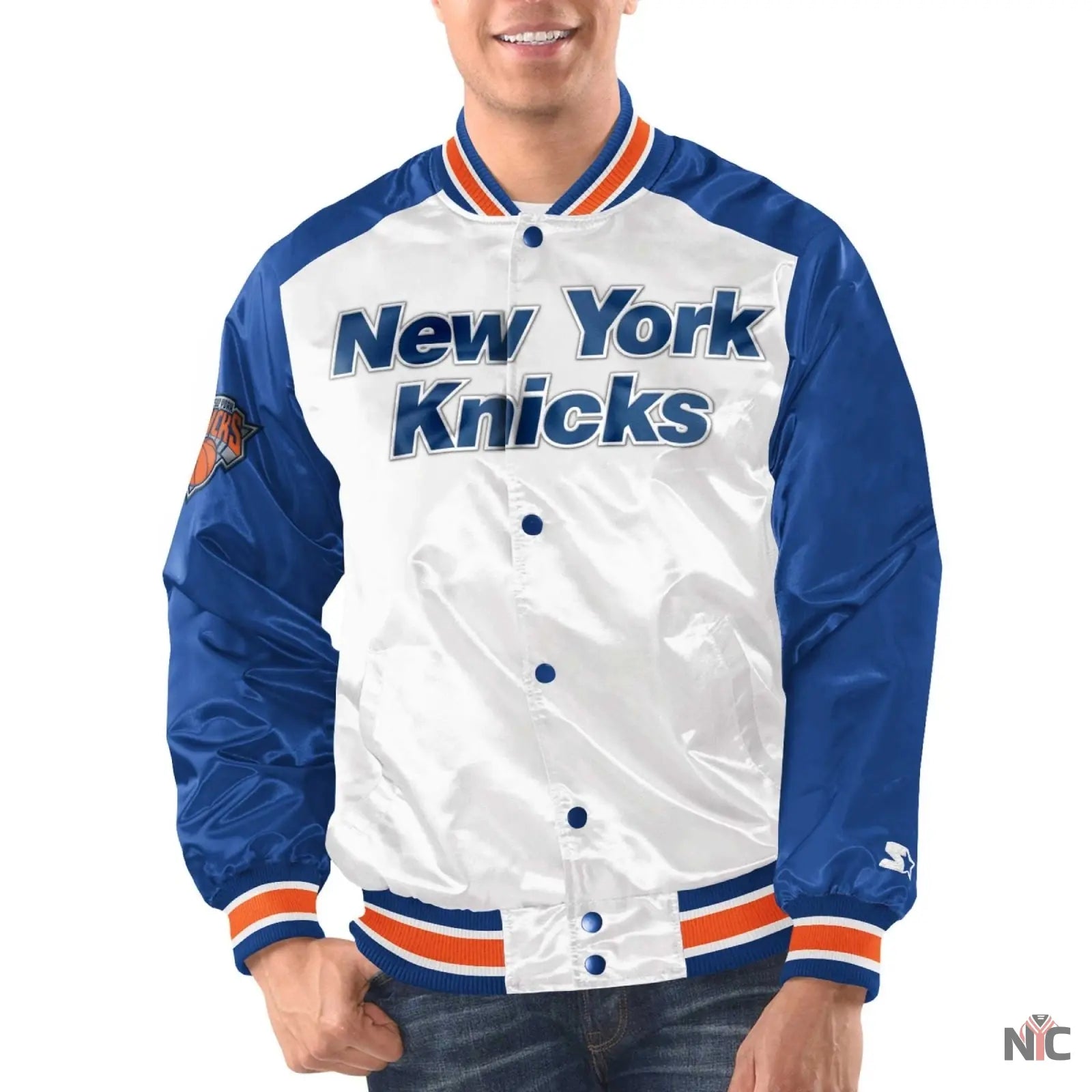 New York Knicks Renegade Satin Varsity Jacket NYC Jackets