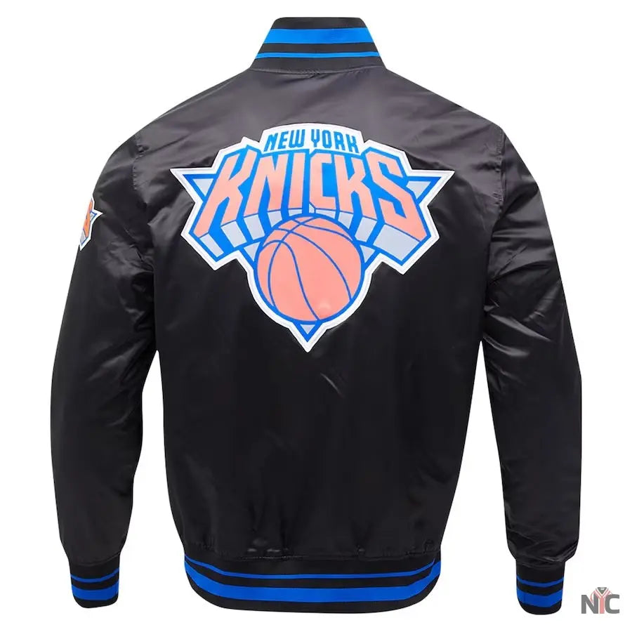 New York Knicks Script Tail Satin Varsity Jacket NYC Jackets