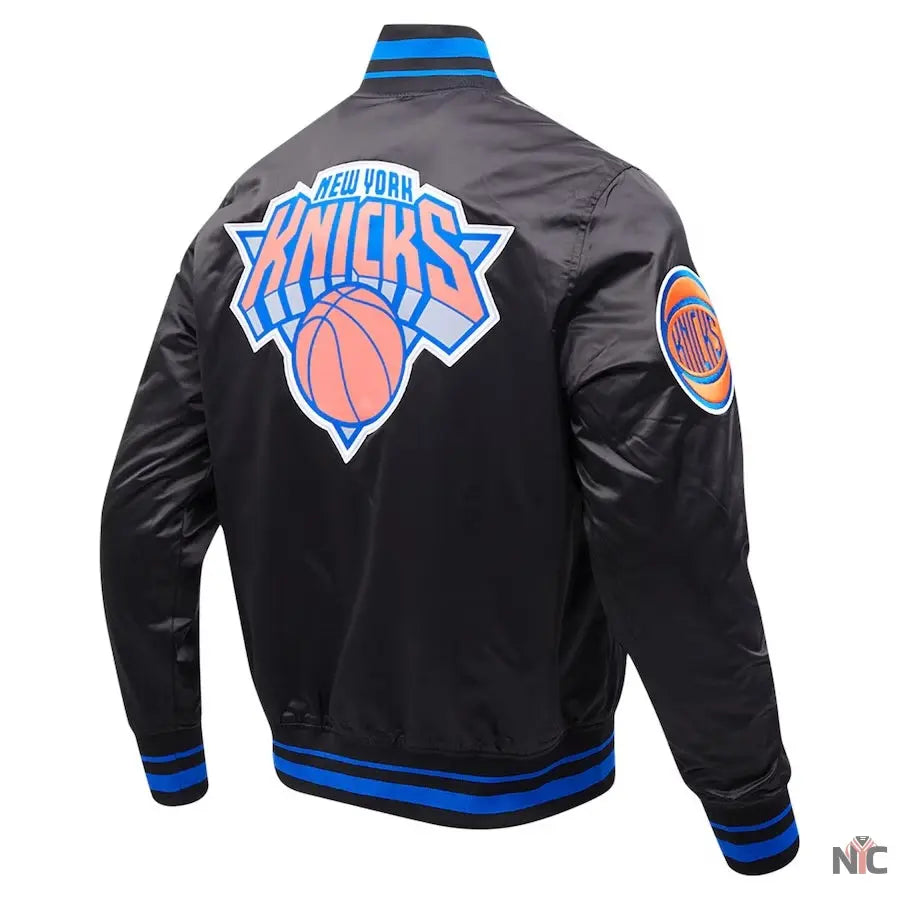 New York Knicks Script Tail Satin Varsity Jacket NYC Jackets